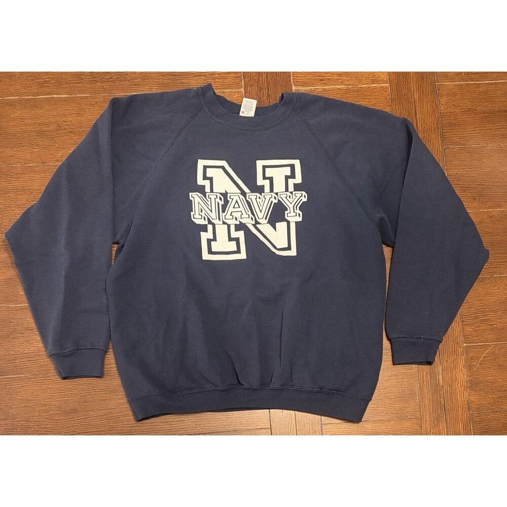 VINTAGE US Navy Sweater Adult XL Big Logo Graphic USA Made 90s Soffe Sweat